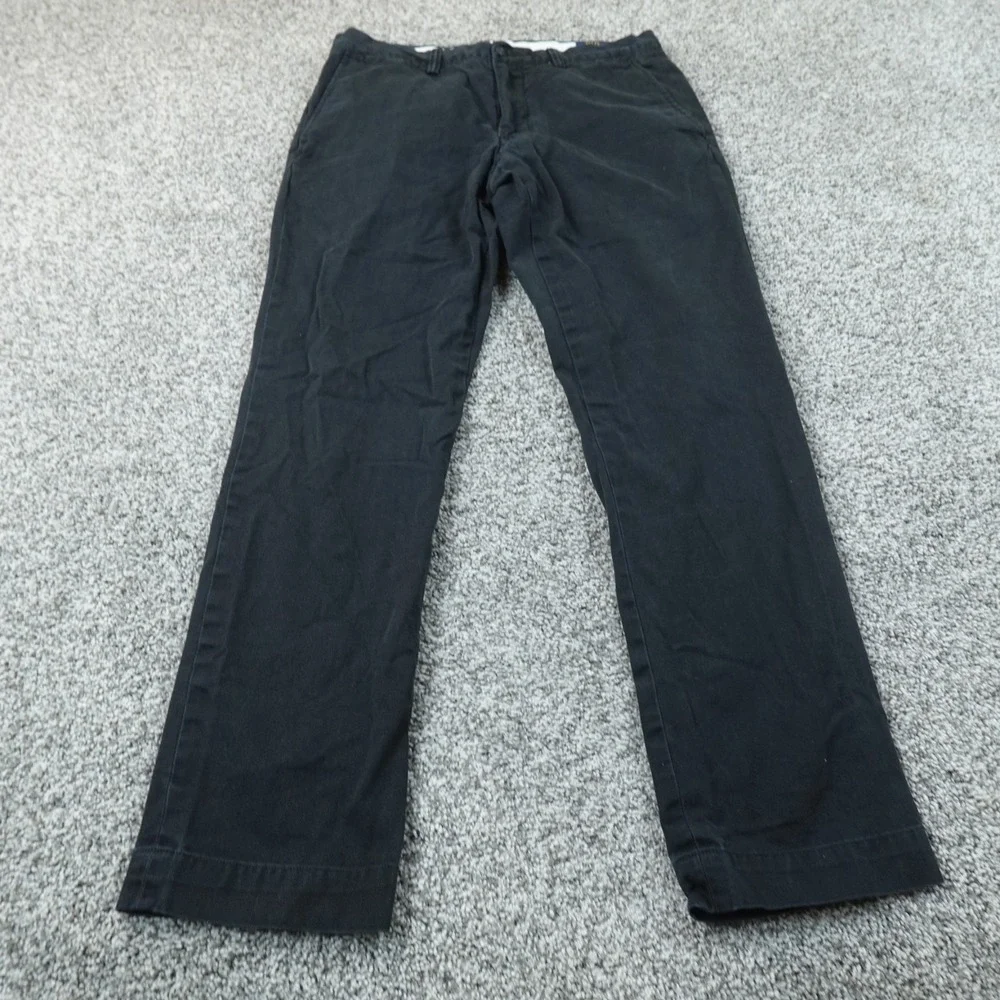 Polo Ralph Lauren Pants Mens 32X30 Black Chino Trouser Slim Fit Flat Front Pony
